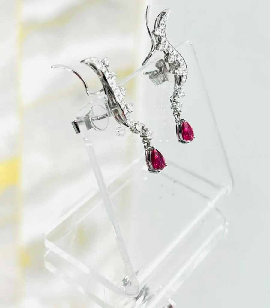 Aureliean Lover's Ruby & Diamond Ear Climbers In 18k White Gold