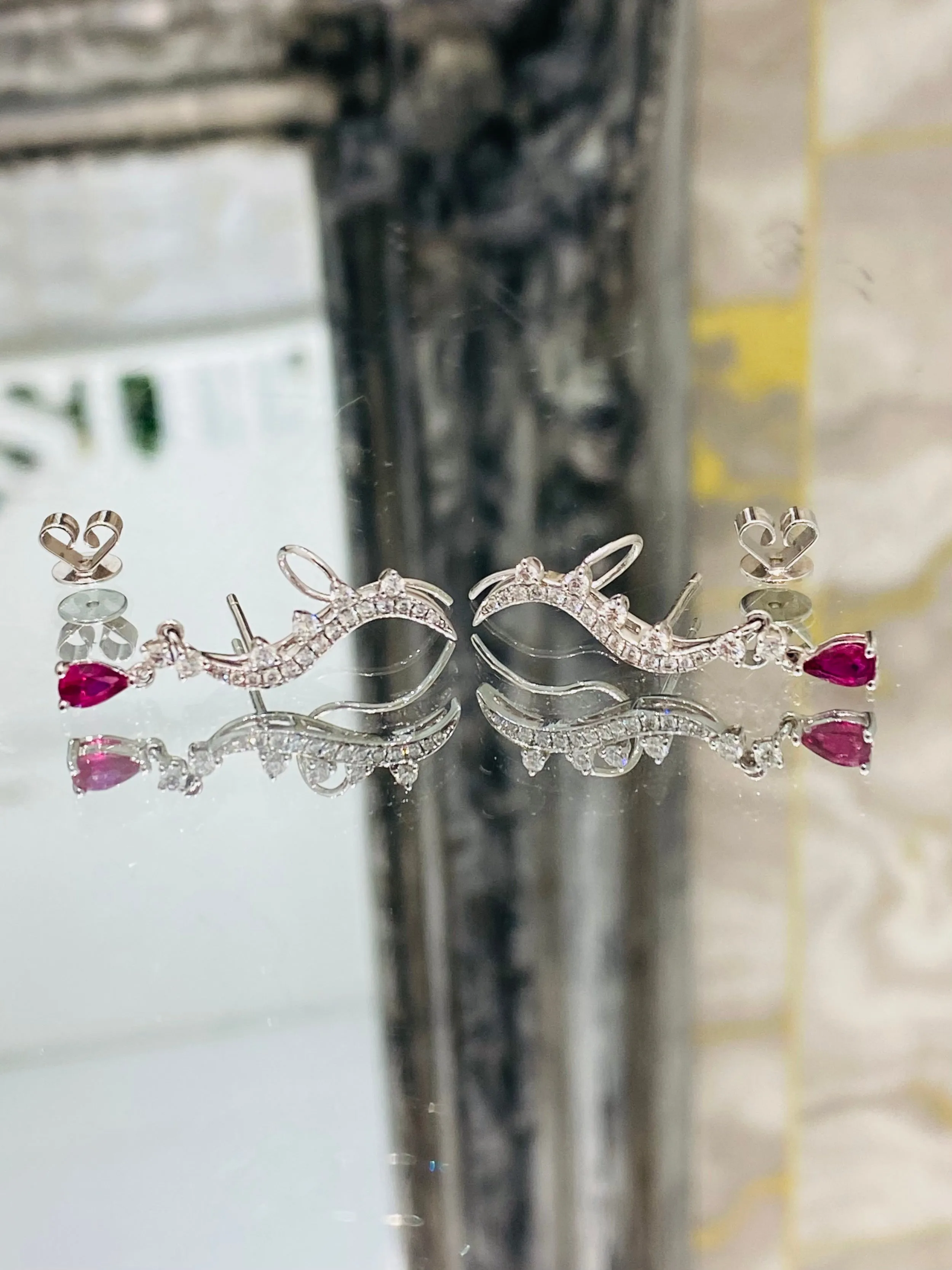 Aureliean Lover's Ruby & Diamond Ear Climbers In 18k White Gold