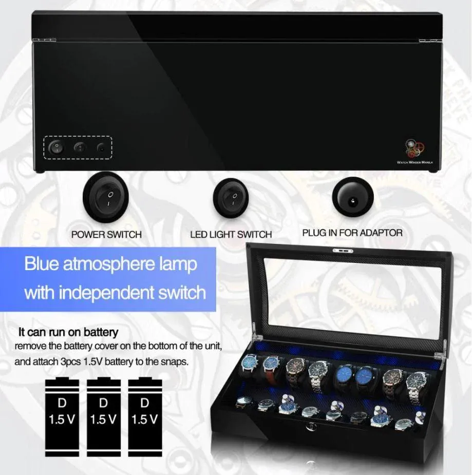 Avoca Watch Winder Box for 8   8 Watches in Black