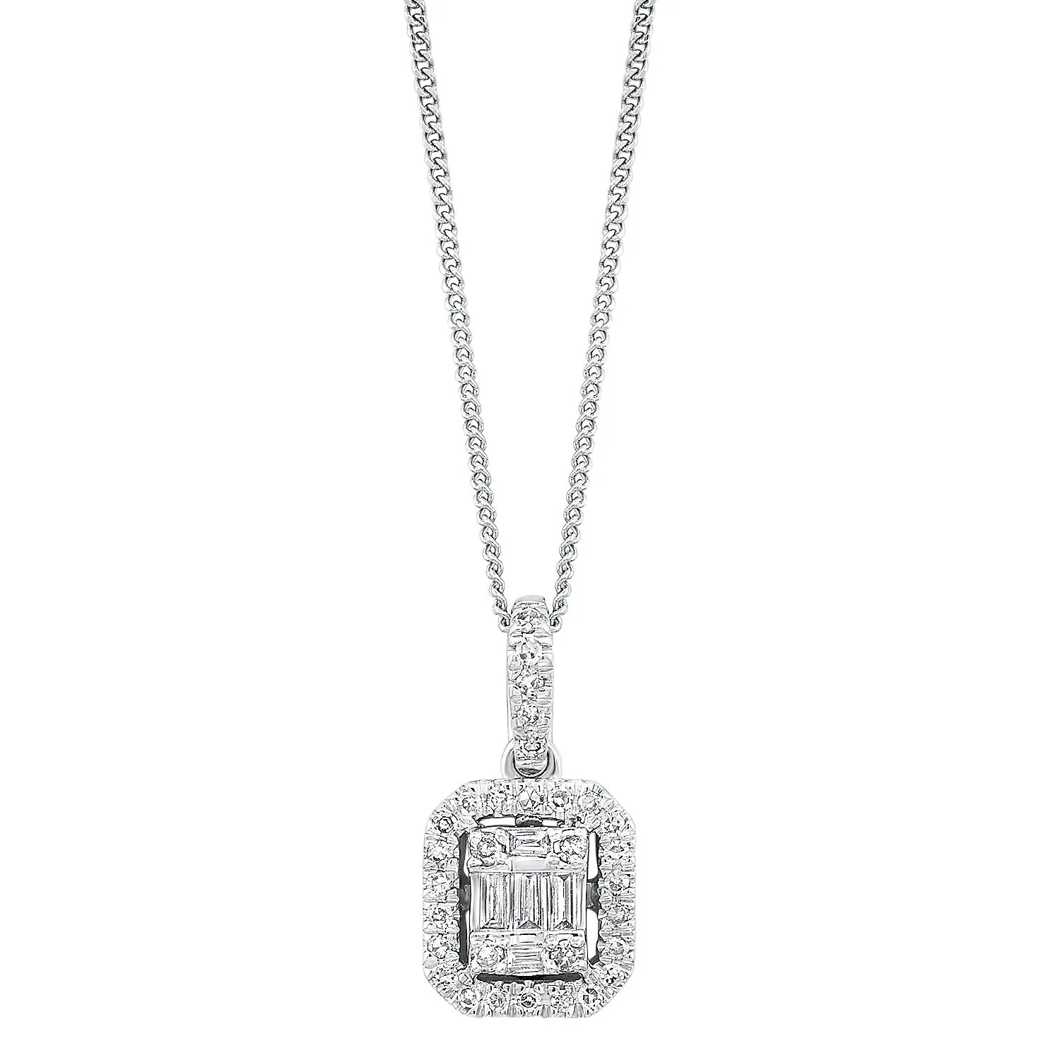 Baguette Cluster Diamond Necklace 1/2 Cttw 14K White Gold