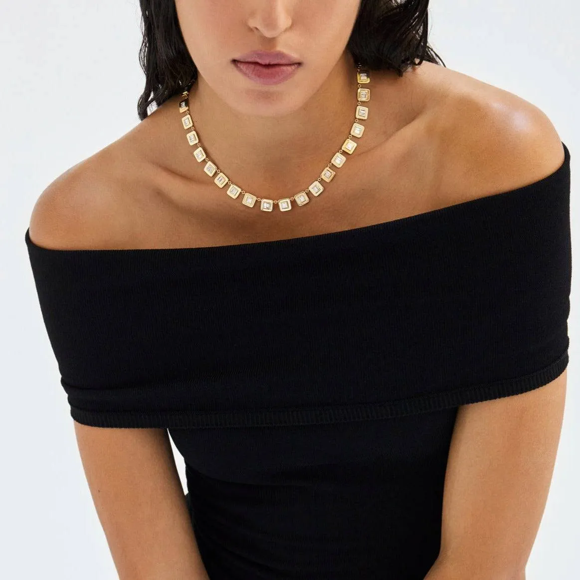 Baguette Diamond Tile Necklace