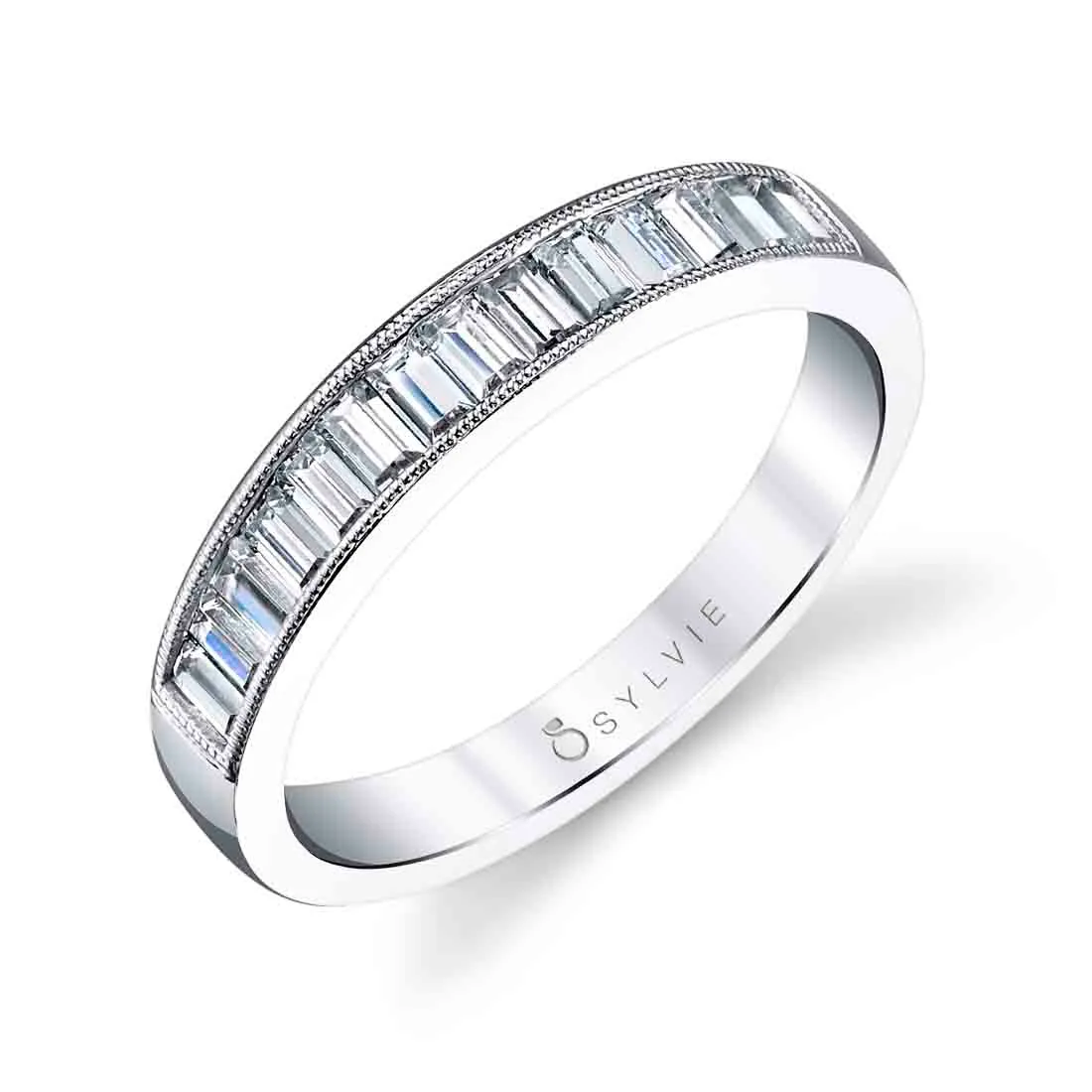 Baguette Wedding Band 14k Gold White