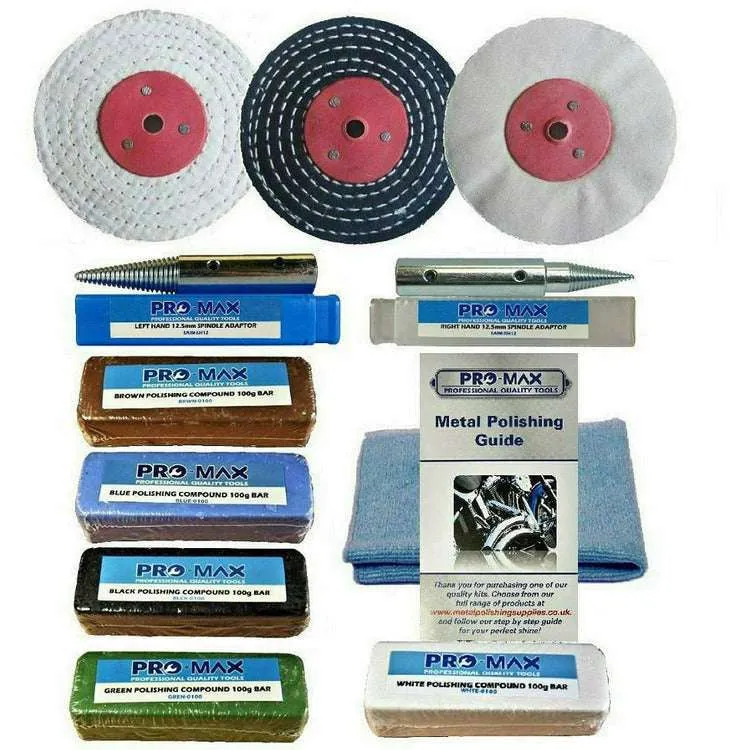 Bench Grinder Metal Polishing Kit Aluminium Alloy Brass Steel 11pc  4" x 1/2"