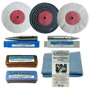 Bench Grinder Metal Polishing Kit For Aluminium Alloy Brass 8pc  4" x 1" - Pro-Max