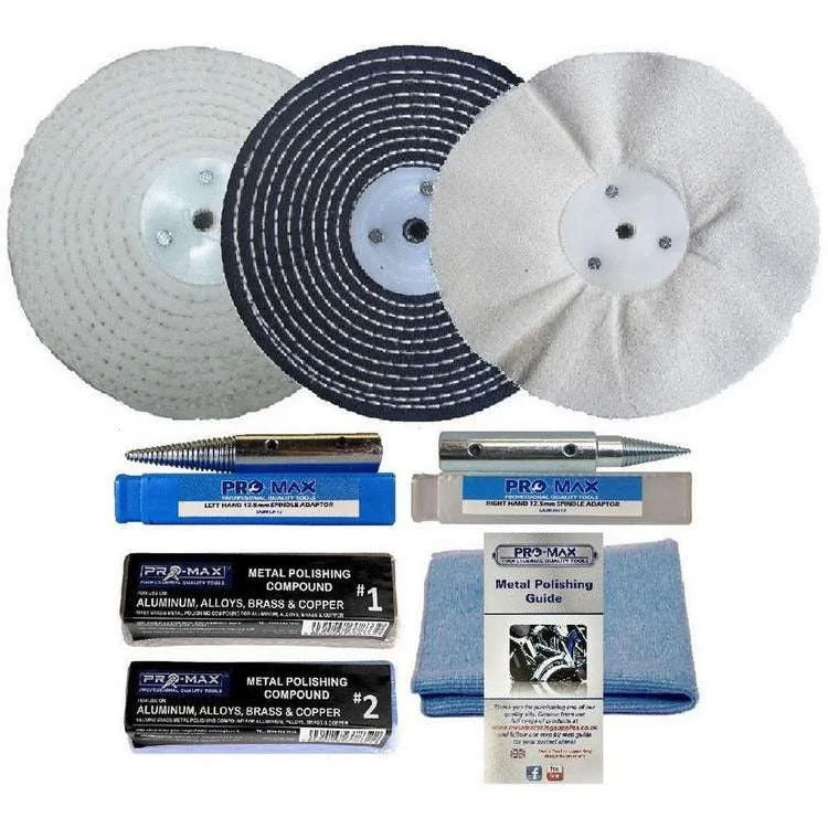 Bench Grinder Metal Polishing Kit For Aluminium Alloy Brass 8pc  6" x 1" - Pro-Max