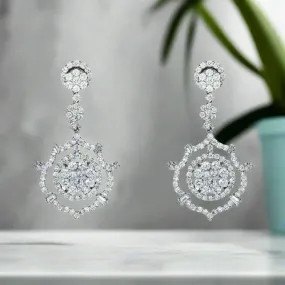 Berlin 5 Carats Round and Baguette Diamond Drop Earrings in 18K White Gold