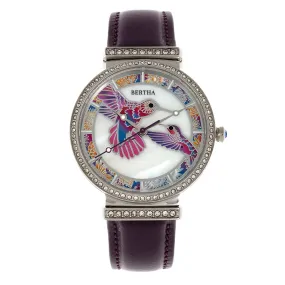 Bertha Emily Mother-Of-Pearl Leather-Band Watch - Silver/Purple