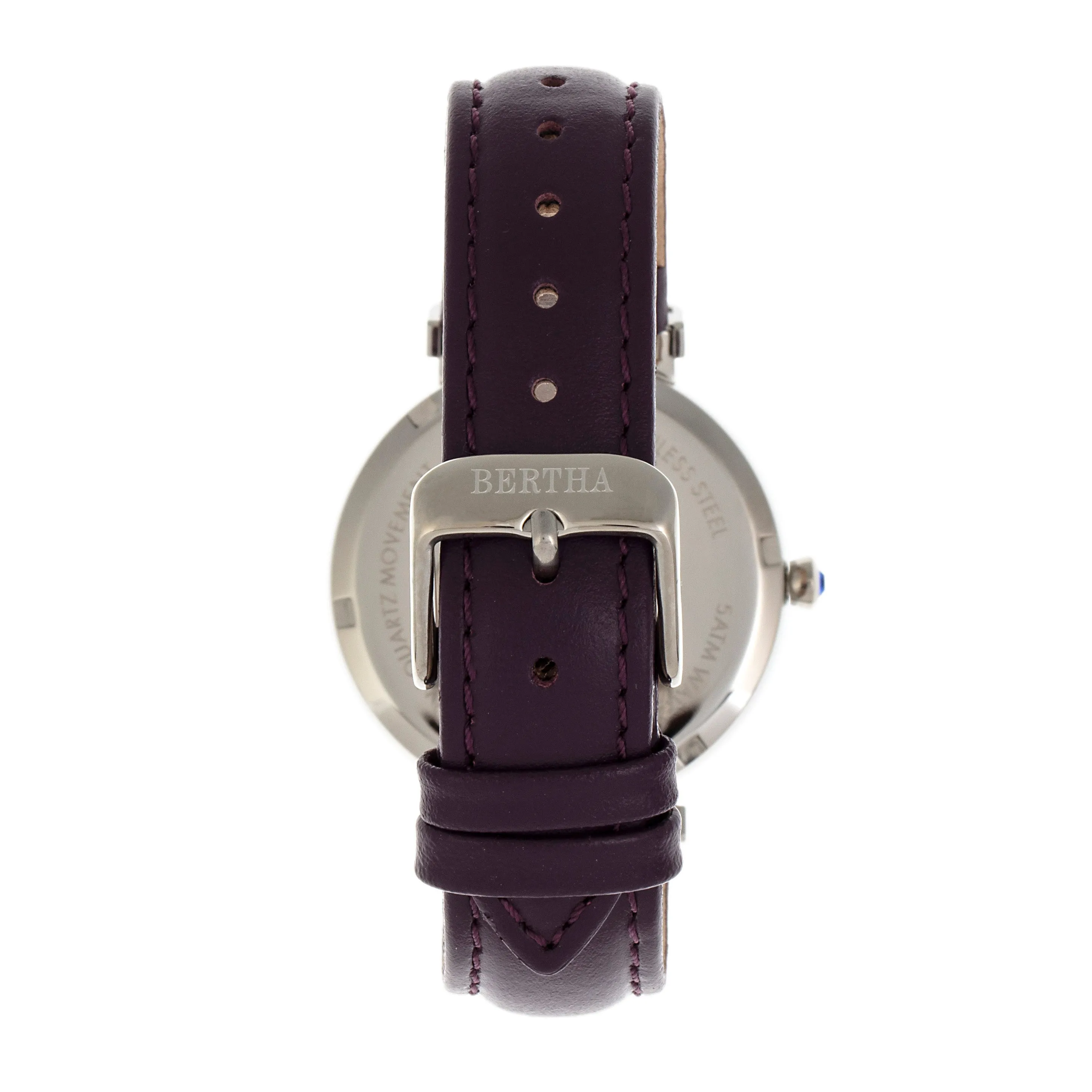 Bertha Emily Mother-Of-Pearl Leather-Band Watch - Silver/Purple