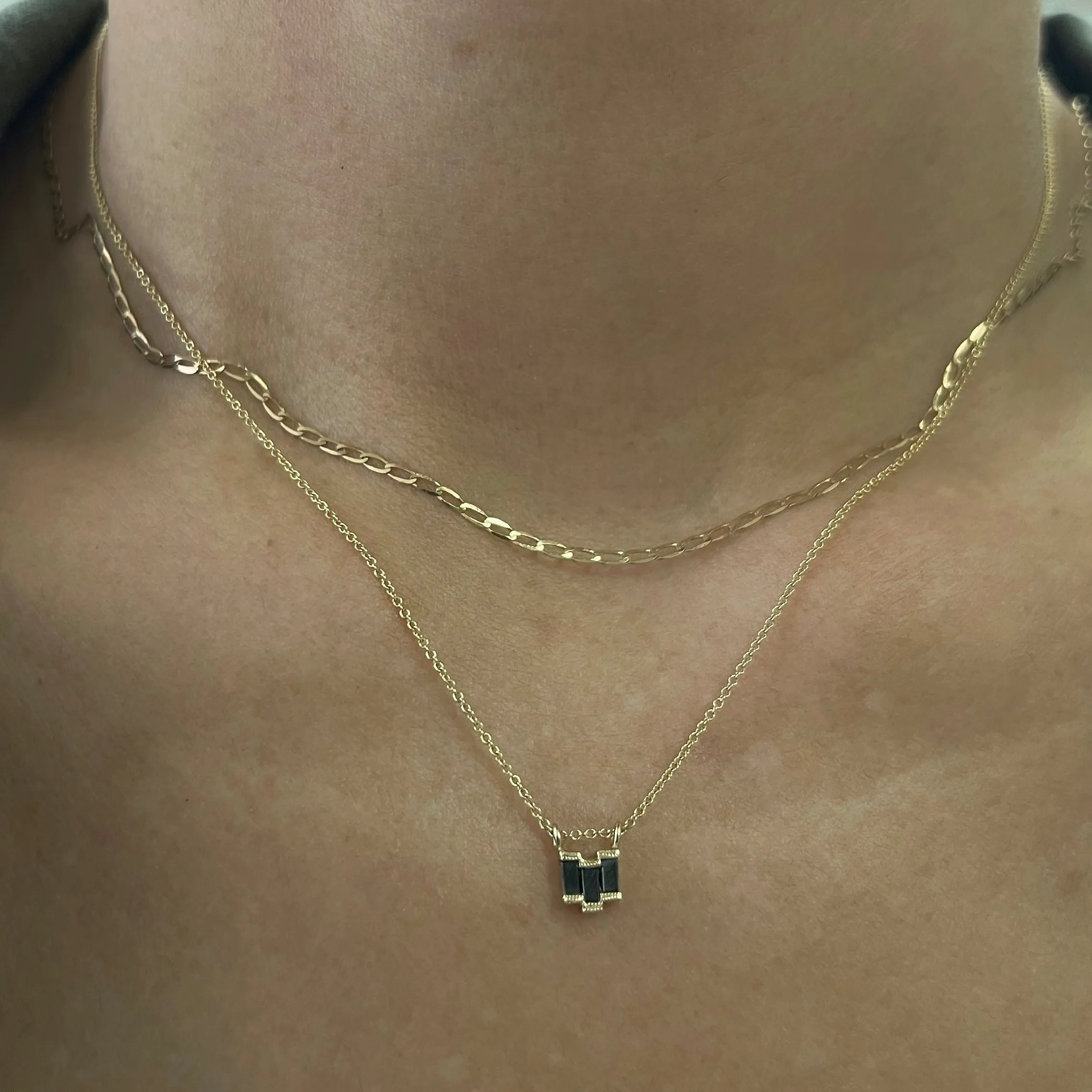 Black Diamond Baguette Step Necklace (ready to ship option)*