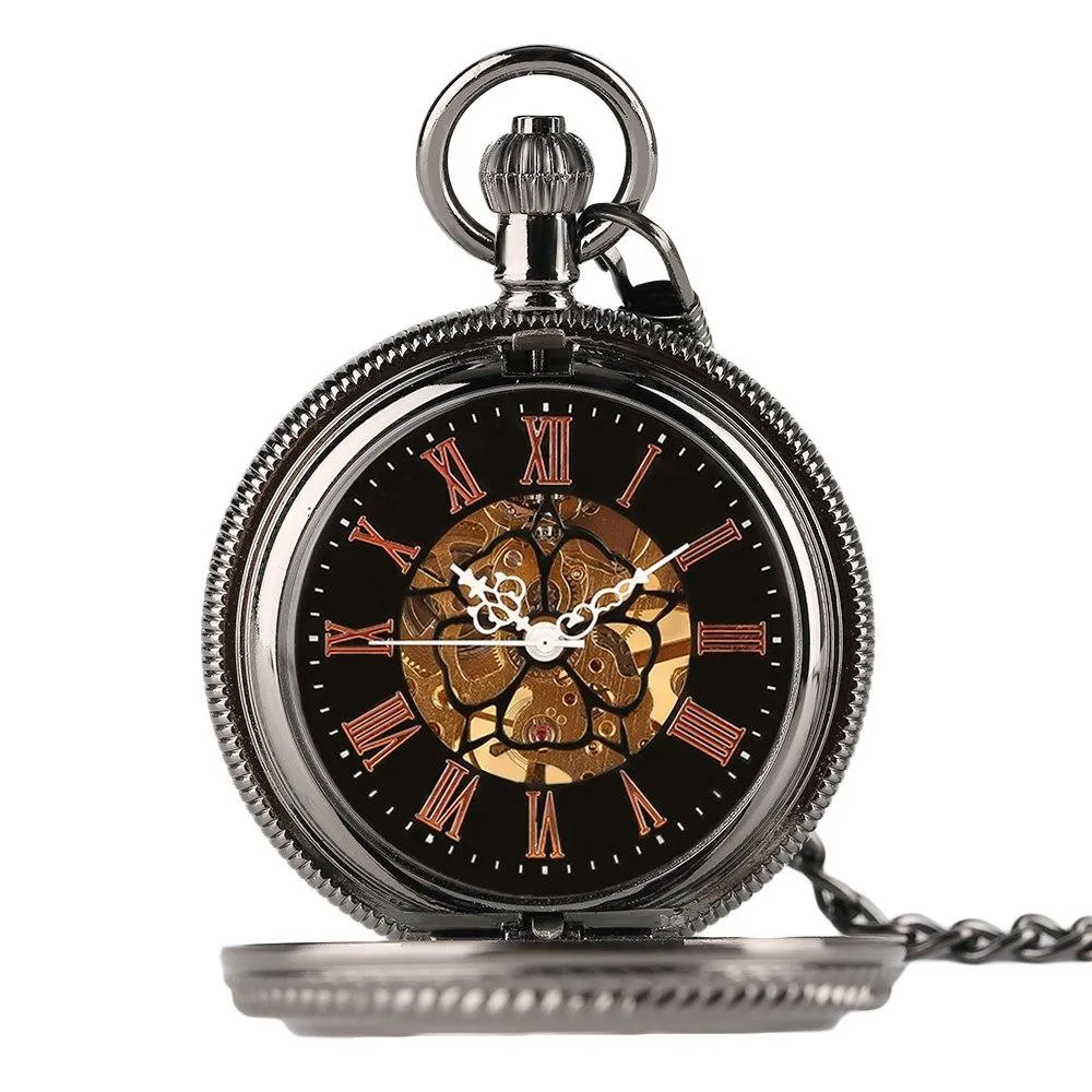 Black Glass Front Mechanical Hand Wind Pocket Watch