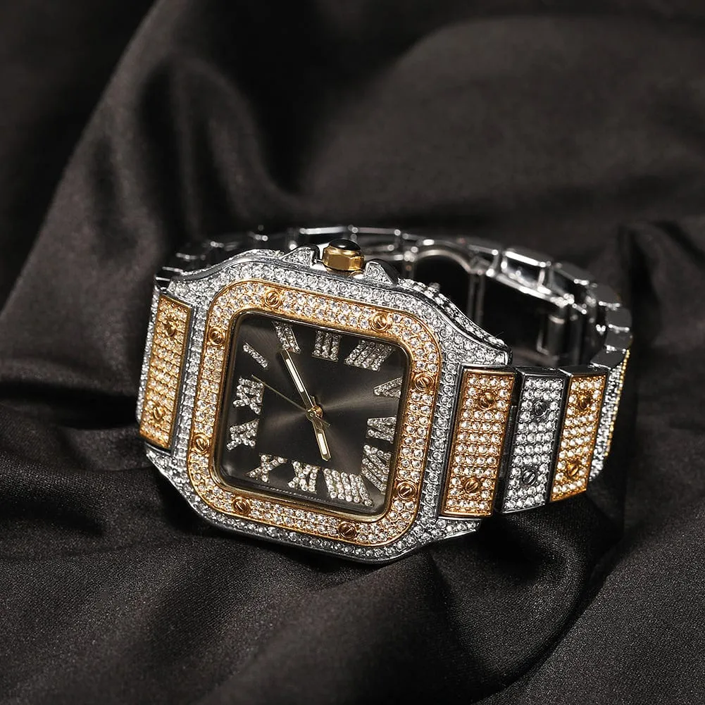 Black Iced Square Roman Watch