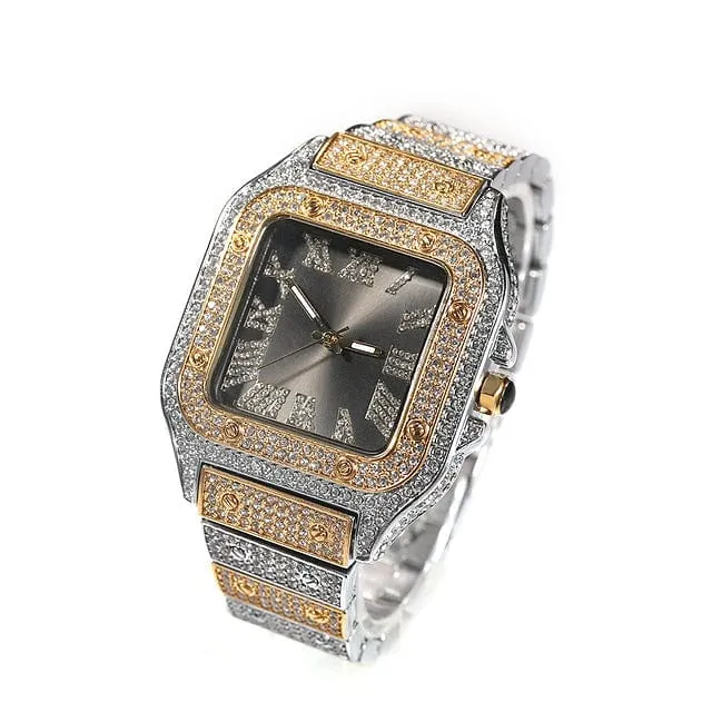 Black Iced Square Roman Watch