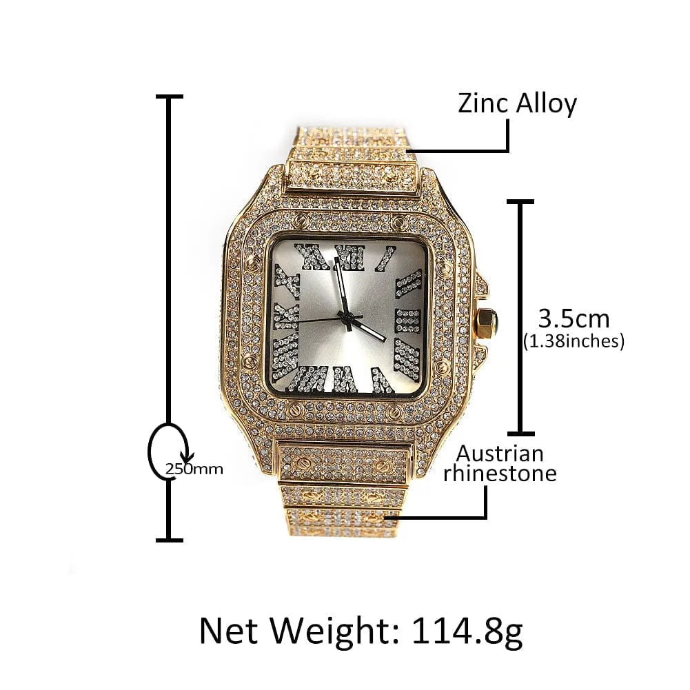 Black Iced Square Roman Watch