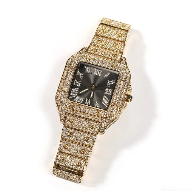 Black Iced Square Roman Watch