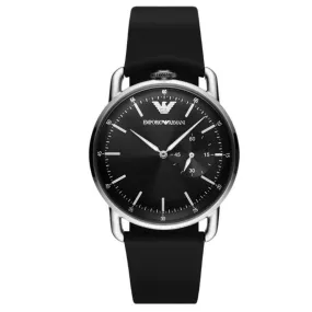 Black Leather and Steel Analog Watch