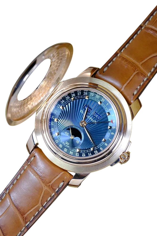 Blancpain Half Hunter Blue Dial 18K Rose Gold Men's Watch