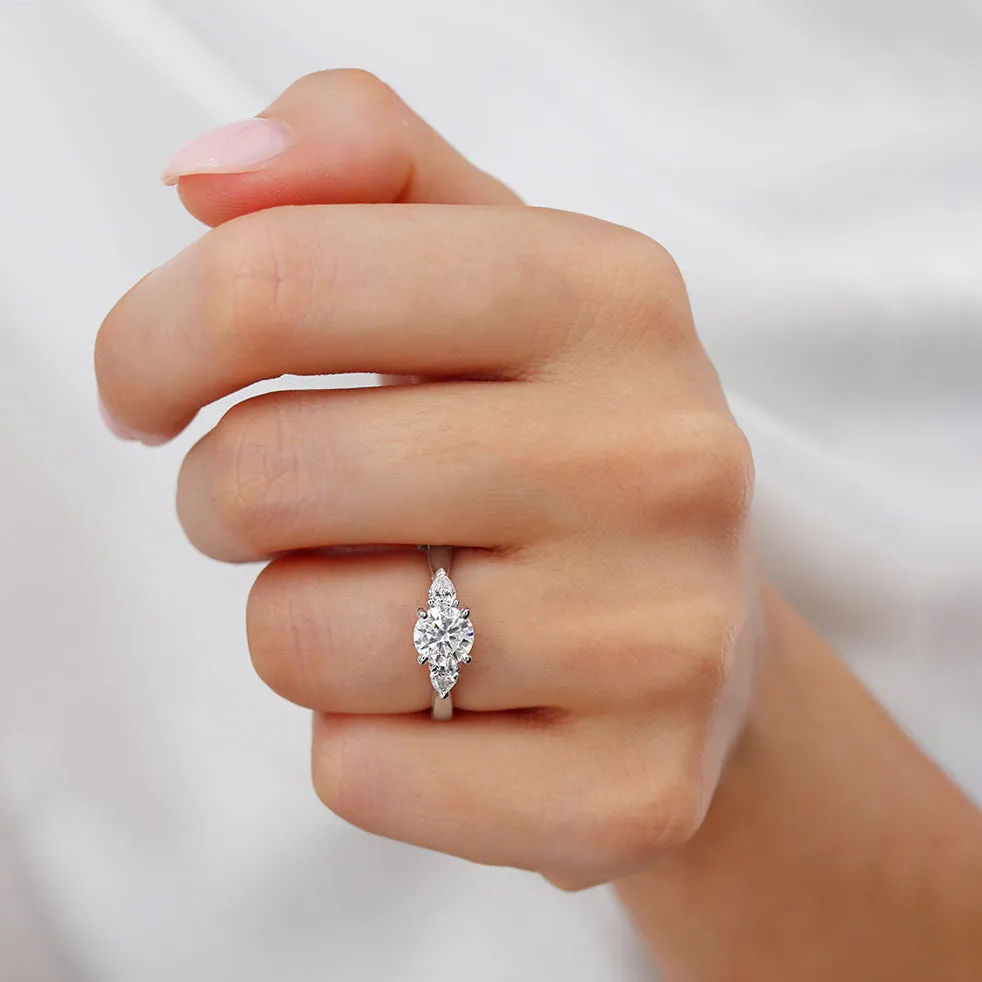 BLOSSOM - Round Lab Diamond & Pear Lab Diamond 950 Platinum Trilogy Ring