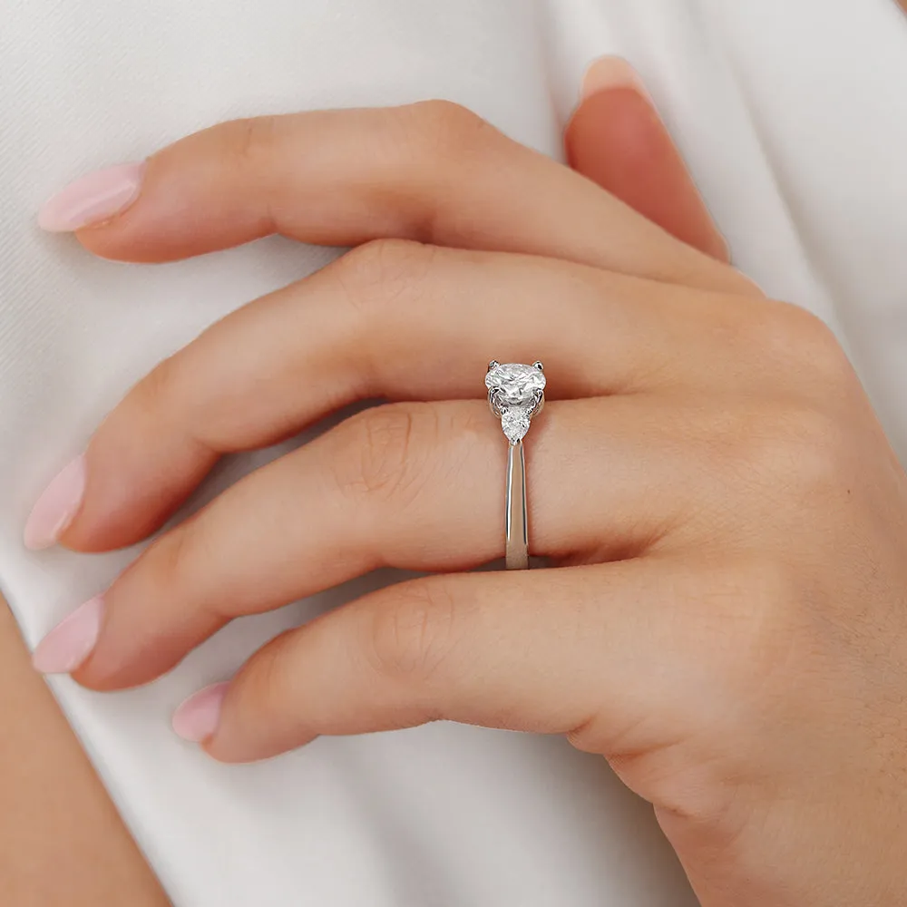 BLOSSOM - Round Lab Diamond & Pear Lab Diamond 950 Platinum Trilogy Ring