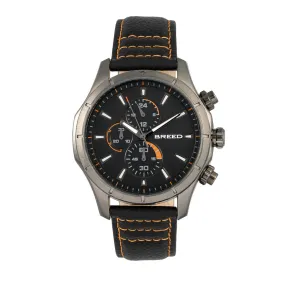 Breed Lacroix Chronograph Leather-Band Watch - Gunmetal/Orange