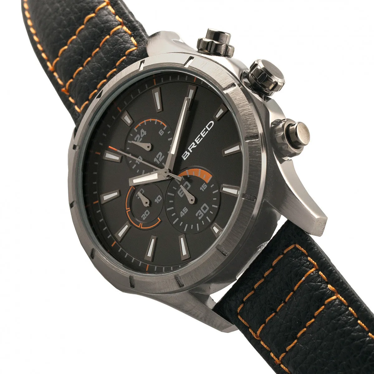 Breed Lacroix Chronograph Leather-Band Watch - Gunmetal/Orange