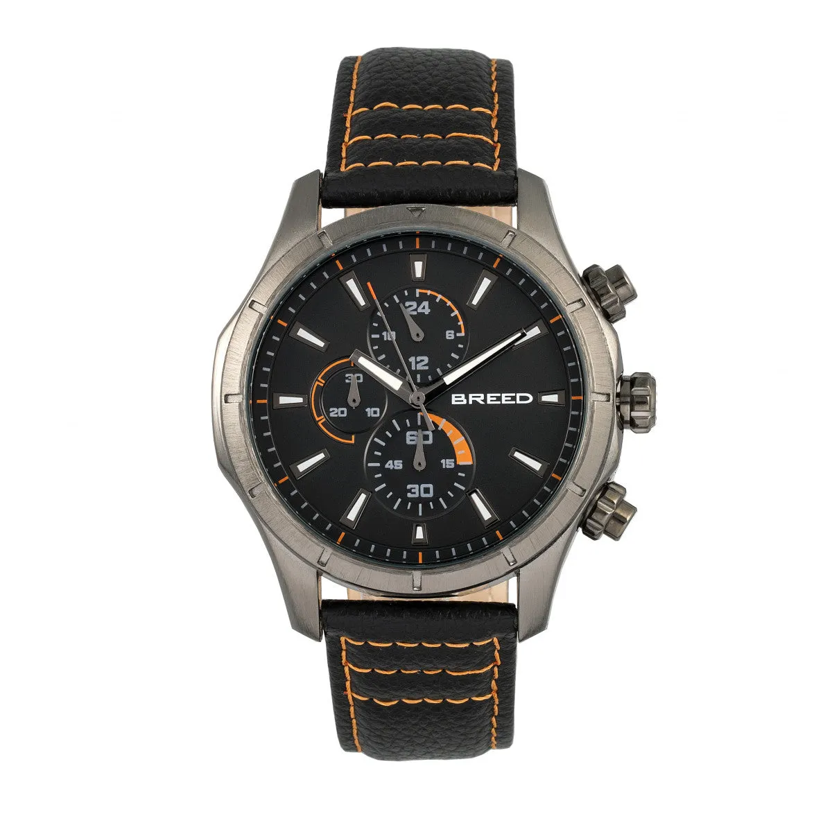 Breed Lacroix Chronograph Leather-Band Watch - Gunmetal/Orange