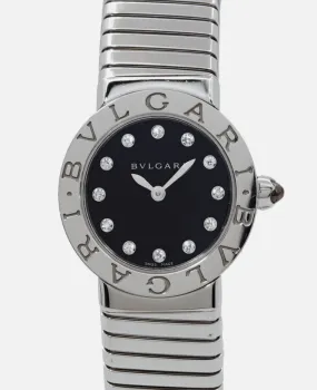 BVLGARI Tubogas 12P Diamond Black Dial Ladies Cuff Watch