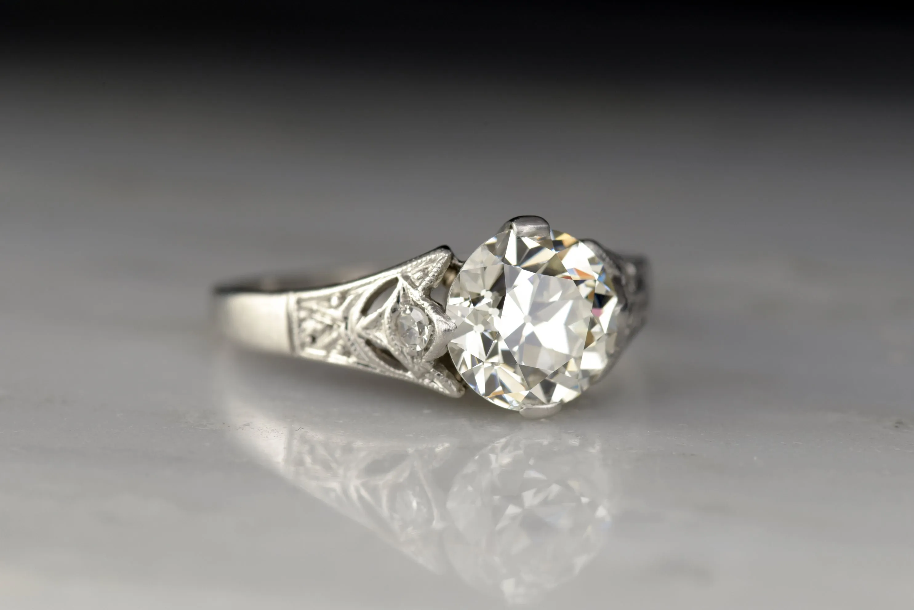 c. 1930s Cathedral Mount Engagement Ring with a GIA Certified 1.51 Carat Old European Cut Diamond