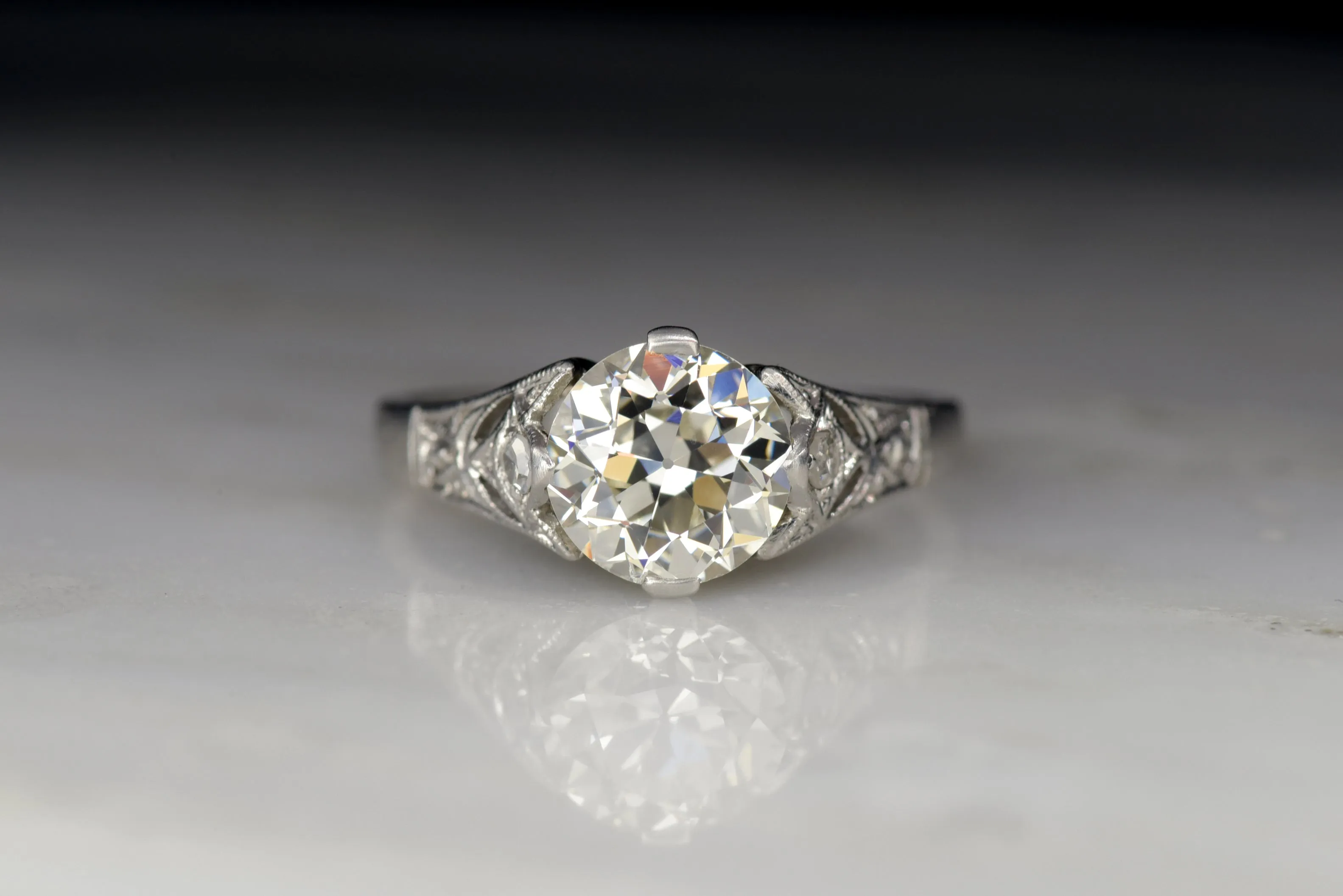 c. 1930s Cathedral Mount Engagement Ring with a GIA Certified 1.51 Carat Old European Cut Diamond