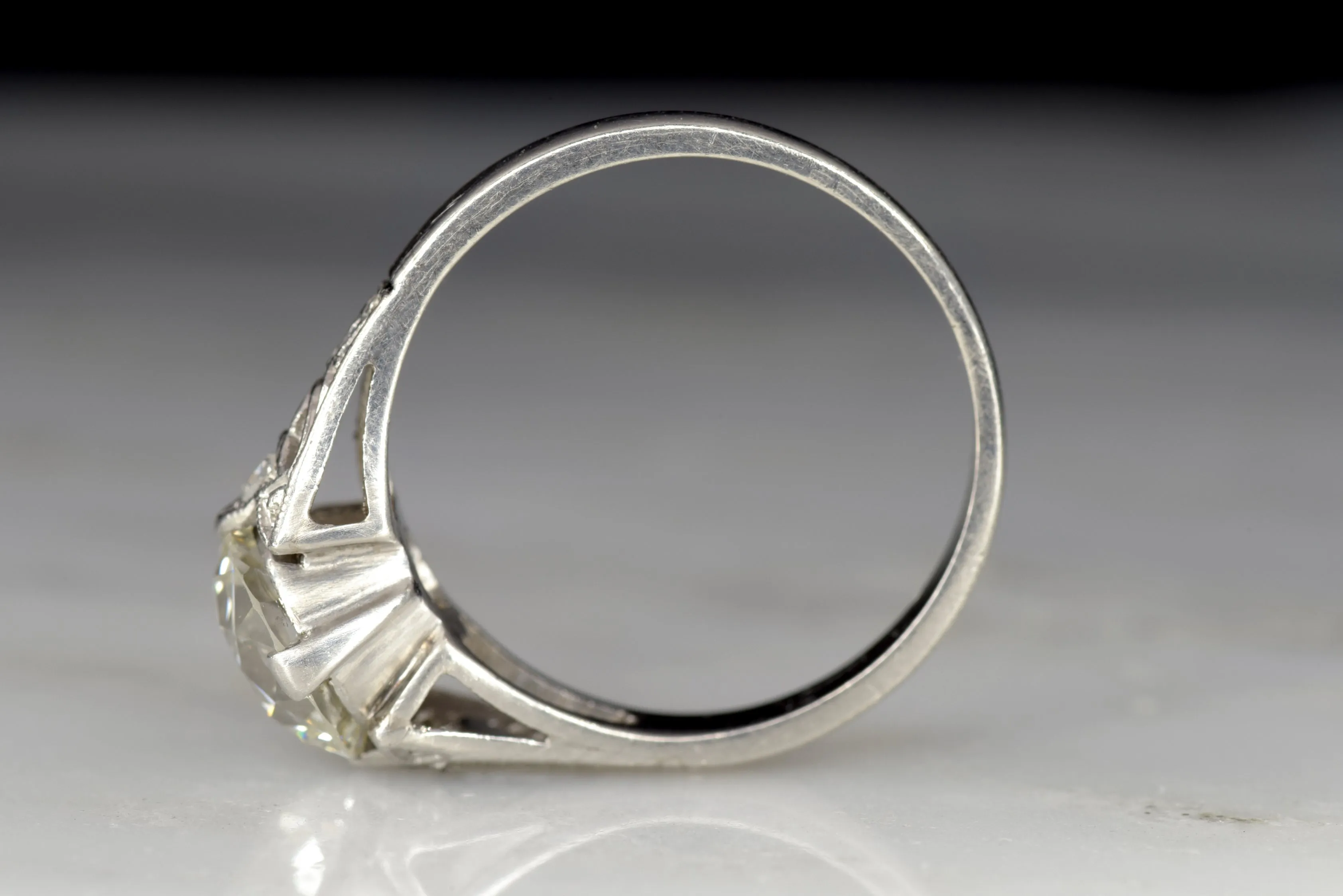 c. 1930s Cathedral Mount Engagement Ring with a GIA Certified 1.51 Carat Old European Cut Diamond
