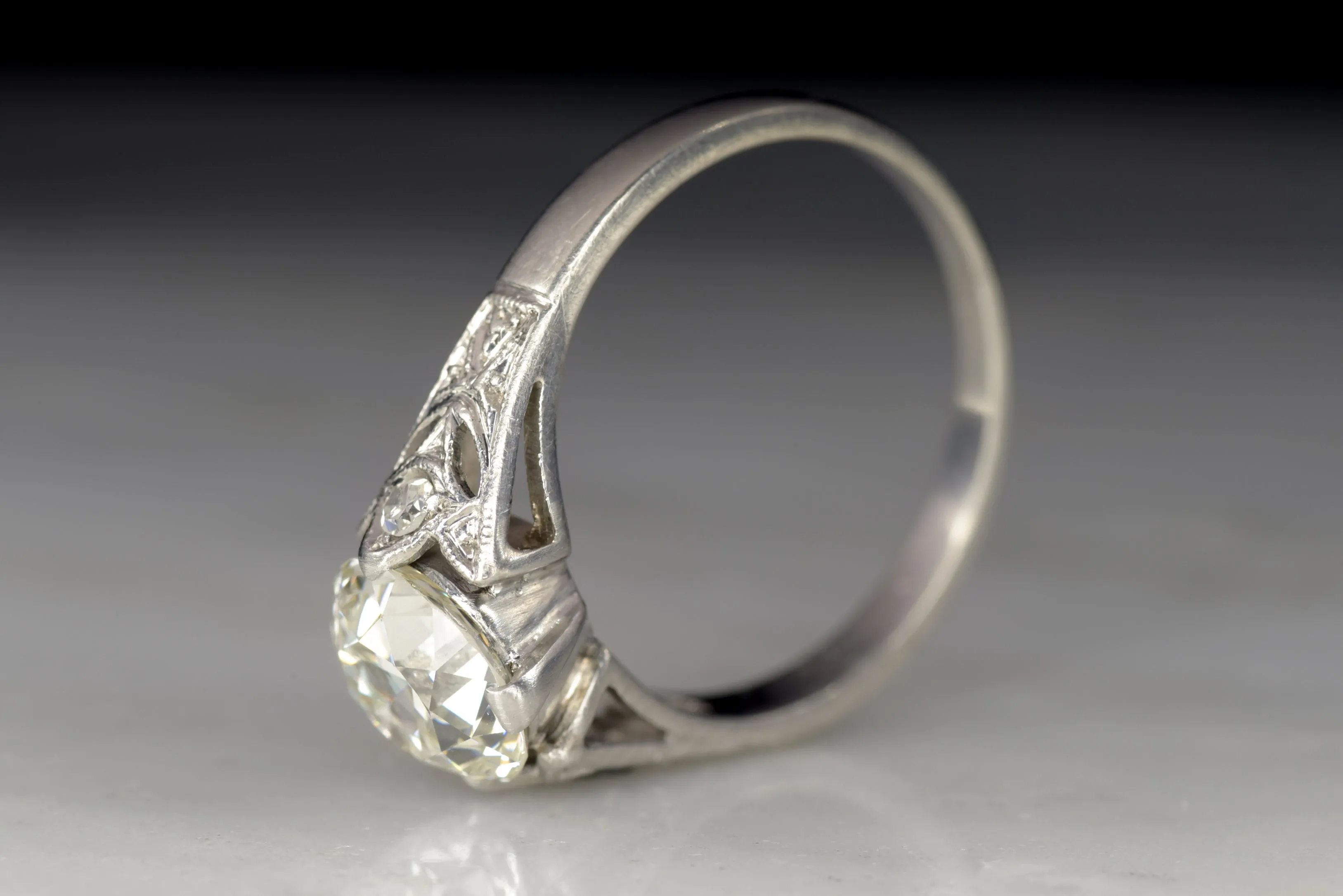 c. 1930s Cathedral Mount Engagement Ring with a GIA Certified 1.51 Carat Old European Cut Diamond