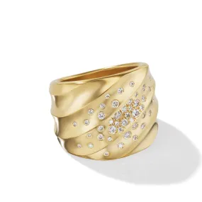 Cable Edge® Saddle Ring in 18K Yellow Gold with Diamonds, 18.8mm