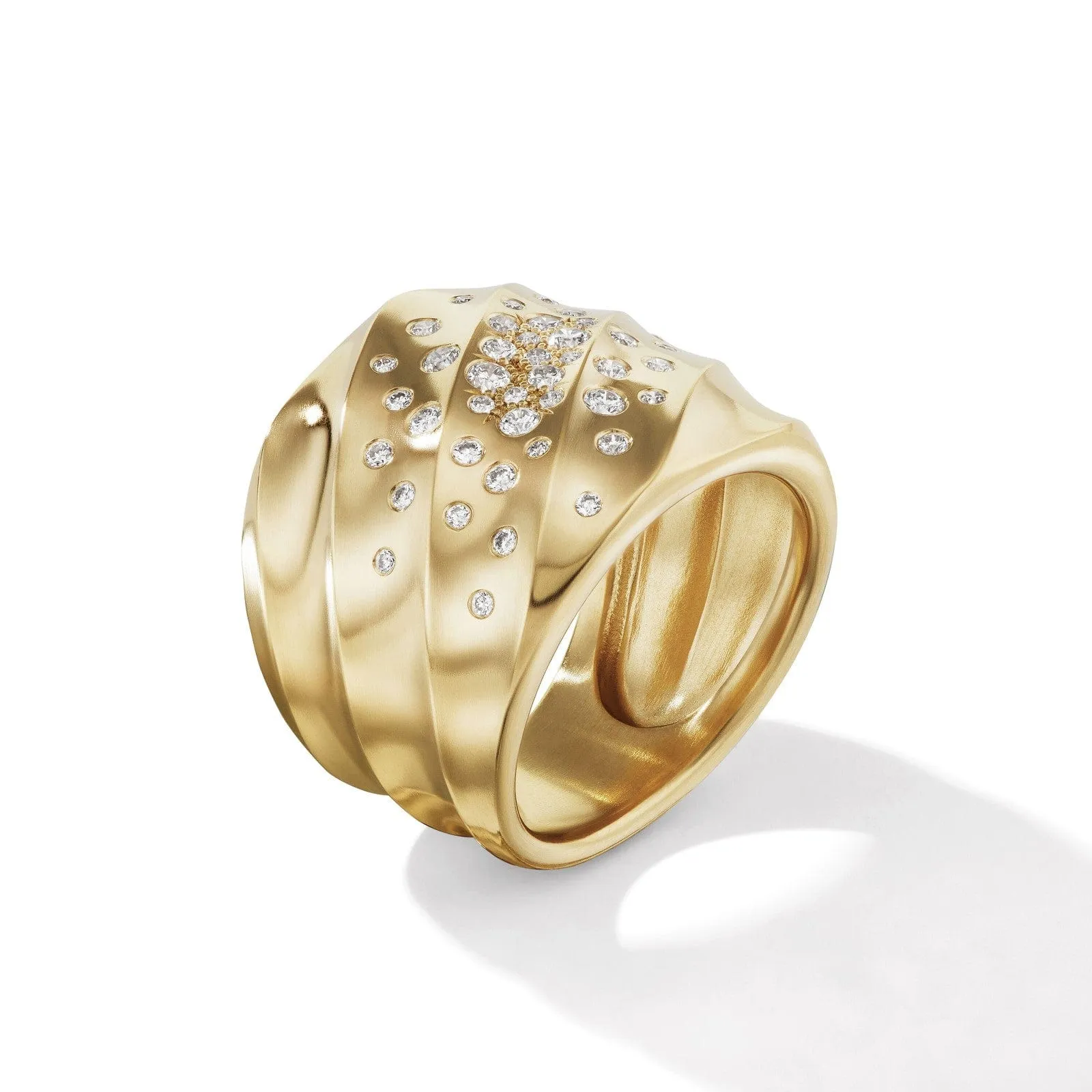 Cable Edge® Saddle Ring in 18K Yellow Gold with Diamonds, 18.8mm