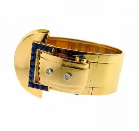 Cartier 14K Gold Sapphire Diamond Buckle Bangle Bracelet ASC5511
