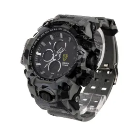 casio g-shock grey and black-camo analog digital chronograph dial