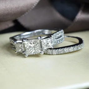 Certified 2.30 CT Round and Princess Cut Diamond Bridal Set in Platinum