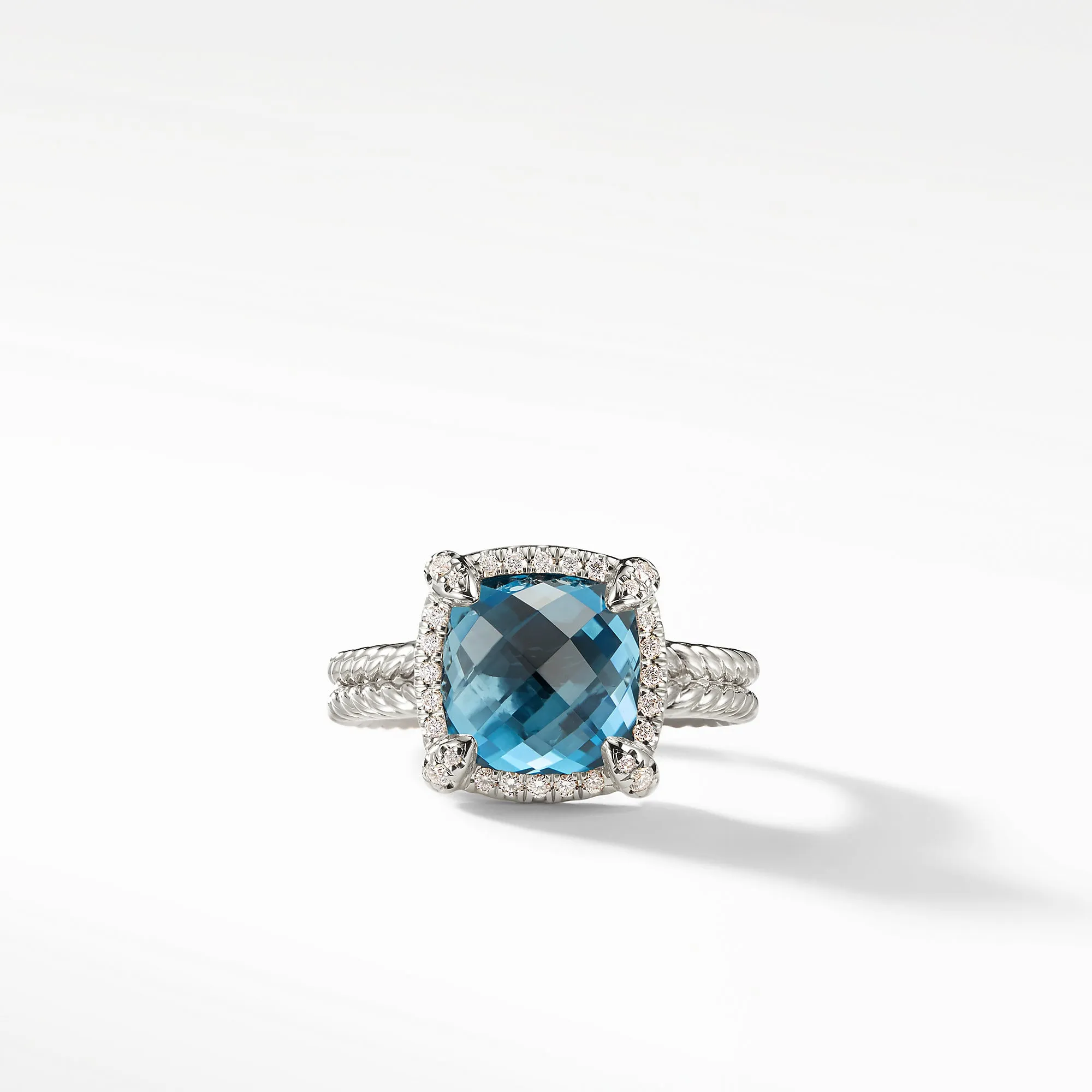 Châtelaine® Pavé Bezel Ring with Hampton Blue Topaz and Diamonds, 9mm, Size 6