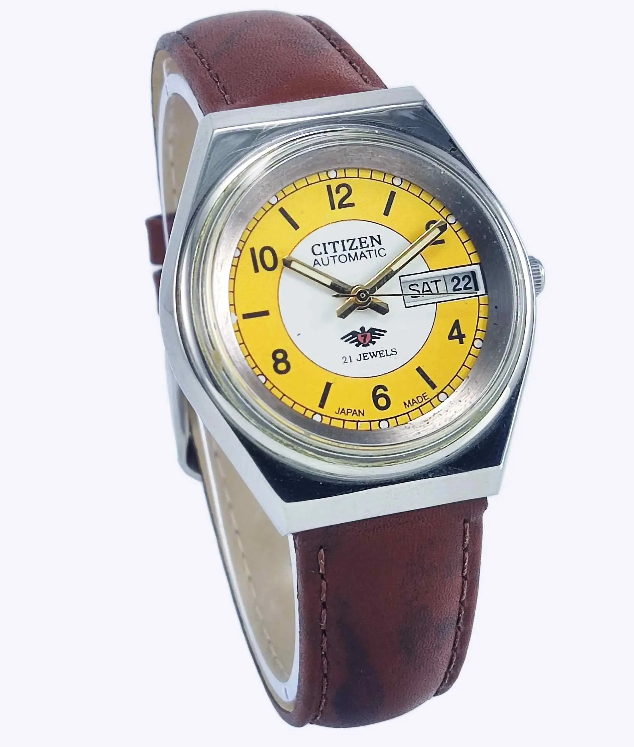Citizen Automatic 8200 White-Yellow Dial 21 Jewels Day Date Men's Mechanical Watch