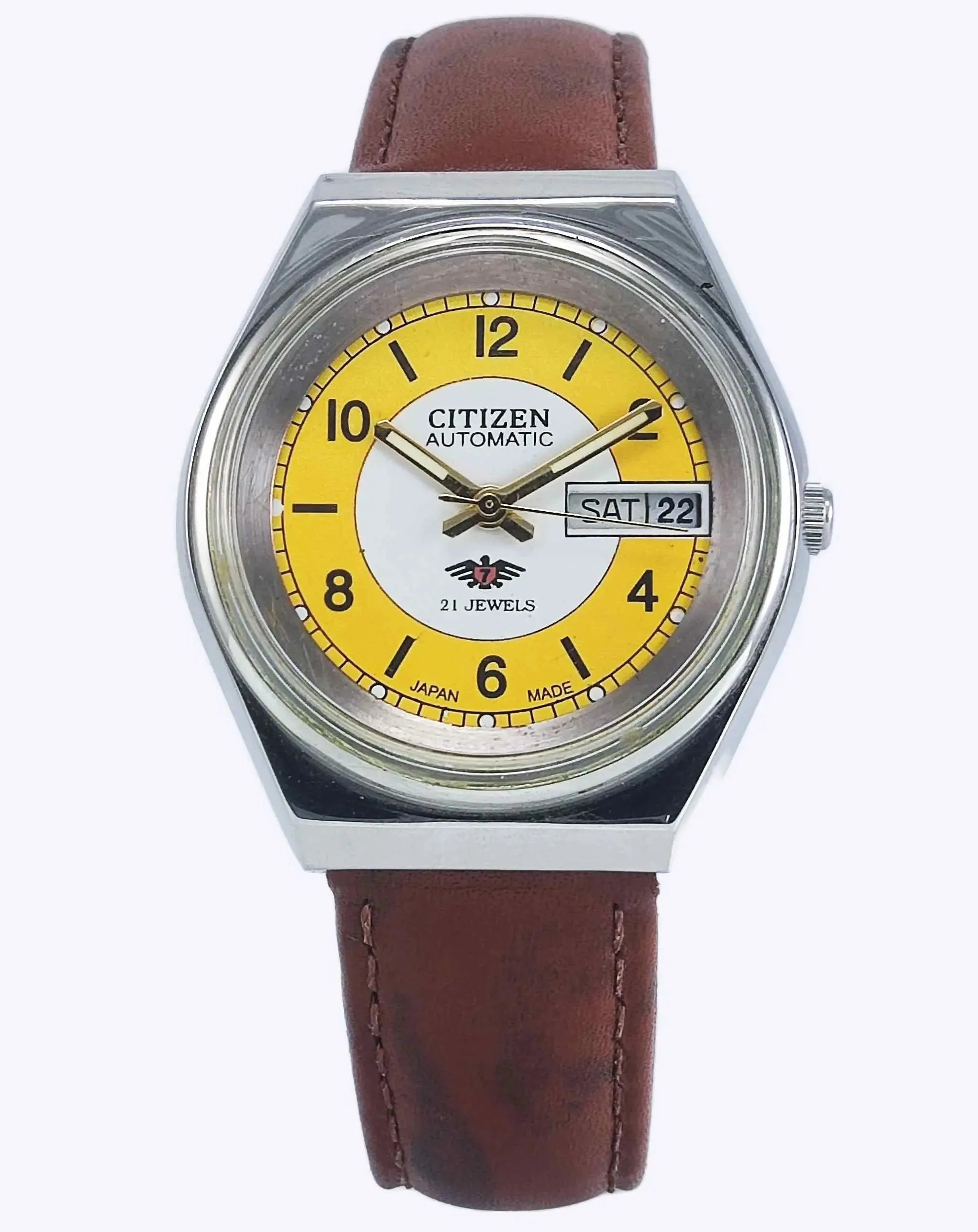 Citizen Automatic 8200 White-Yellow Dial 21 Jewels Day Date Men's Mechanical Watch