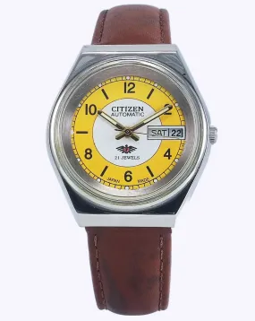 Citizen Automatic 8200 White-Yellow Dial 21 Jewels Day Date Men's Mechanical Watch