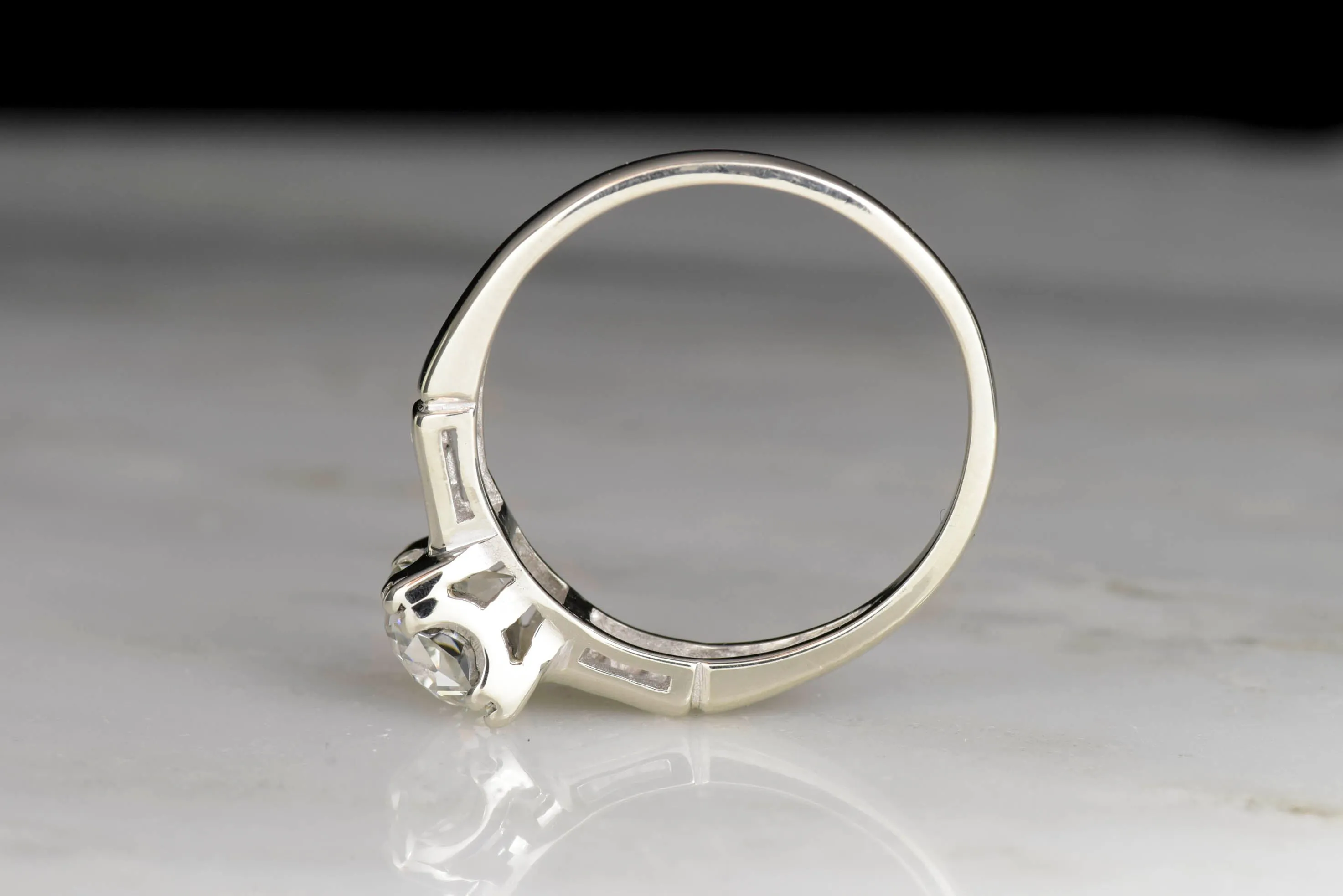 Classic Mid-Century Engagement Ring with an Old Mine Cut Diamond Center