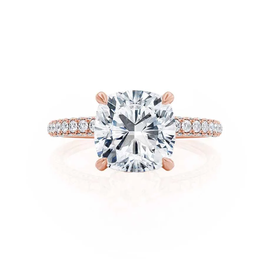 COCO - Cushion Cut Lab Diamond 18k Rose Gold Petite Hidden Halo Triple Pavé