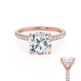 COCO - Cushion Cut Lab Diamond 18k Rose Gold Petite Hidden Halo Triple Pavé