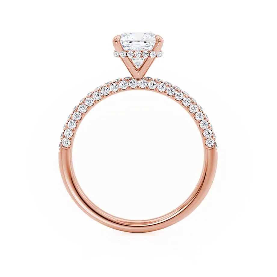 COCO - Cushion Cut Lab Diamond 18k Rose Gold Petite Hidden Halo Triple Pavé