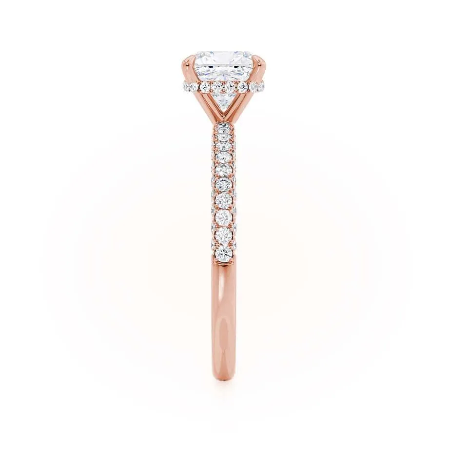COCO - Cushion Cut Lab Diamond 18k Rose Gold Petite Hidden Halo Triple Pavé