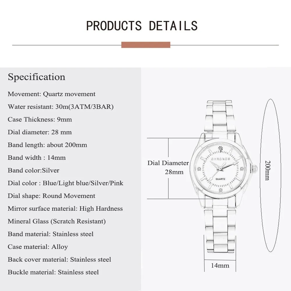 Colored Luxury Ladies Movement Stainless Steel Watch