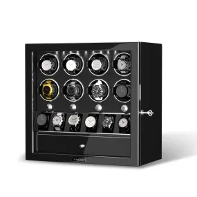 Compact 8 Watch Winders with 6 Watches Organizer Display Case- Black