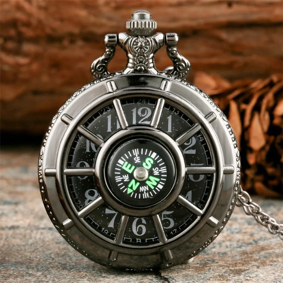 Compass Design Vintage Hollow Skeleton Pocket Watch