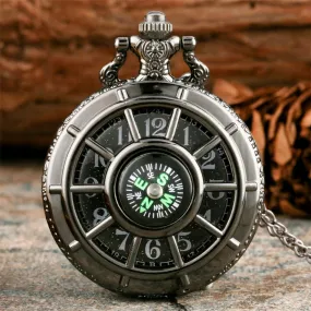 Compass Design Vintage Hollow Skeleton Pocket Watch