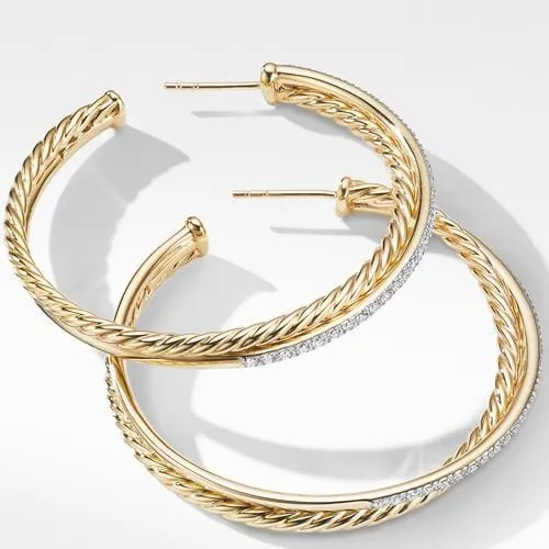 Crossover XL Hoop Earrings in 18K Yellow Gold with Diamonds
