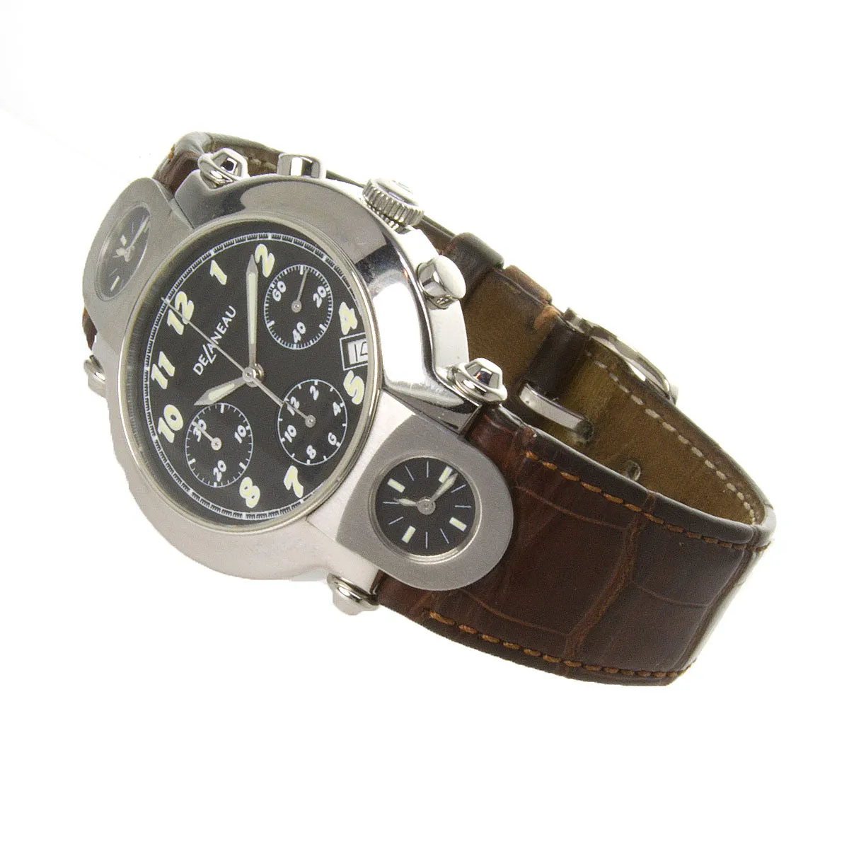 DeLaneau Three Time Zones Chronograph Black Dial